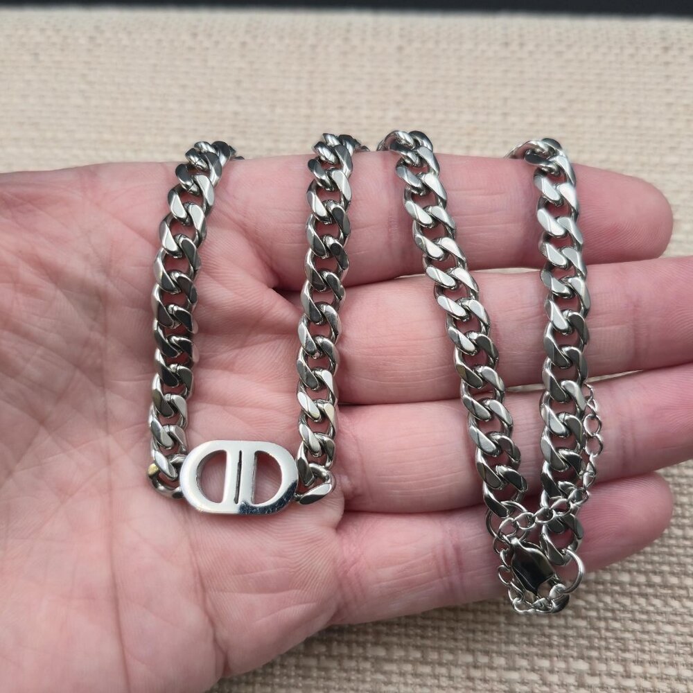 16+2 Inch Stylish Symbol Curb Chain Necklace B1088 - Picture 3 of 7